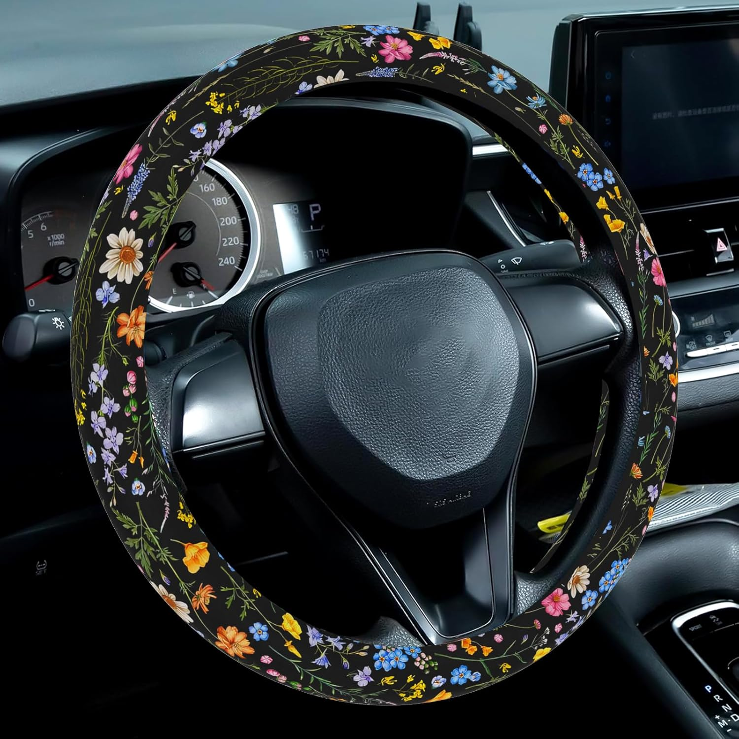 Wildflower Steering Wheel Cover for Women Men, Anti-Slip Breathable and Sweat Absorption Universal 14.5-15 Inch Cute Steering Wheel Protector, Wildflower Floral Car Accessories image number 6