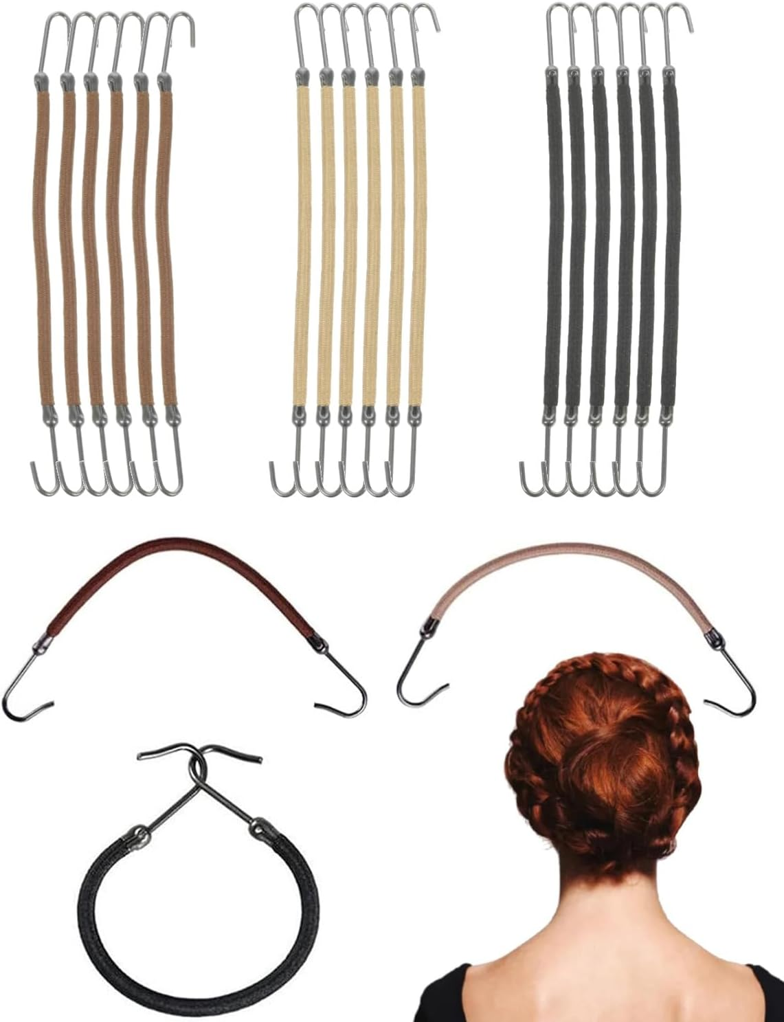 KGDUYC 18 Pieces Ponytail Hooks Elastic Band Black Hair Hooks Ponytail Holder with Hooks Elastic Hair Styling Rubber Bands for Women Hair Styling, Ponytail Holder, Braiding Aid Hair image number 5
