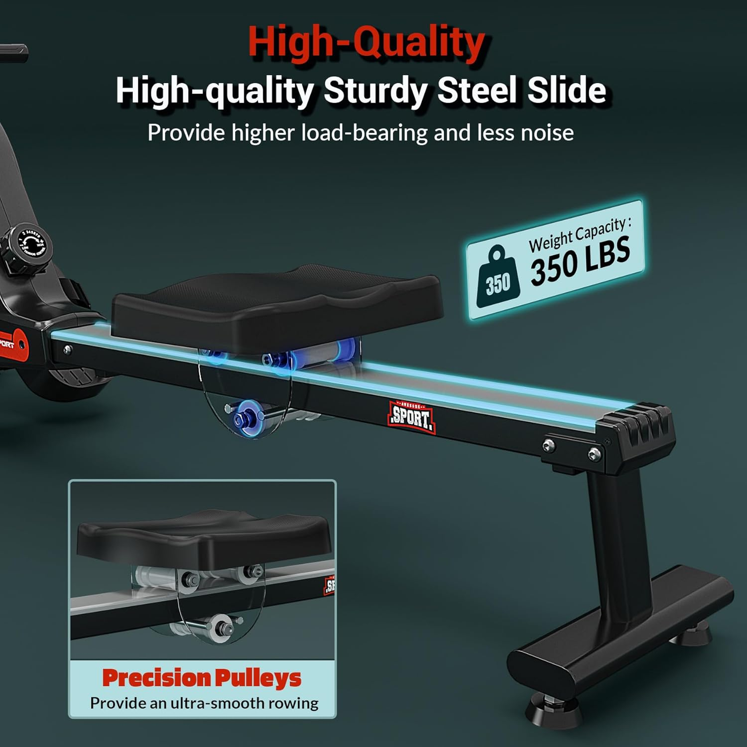 Rowing Machine,Wenoker Magnetic Rower Machine for Home,350 LB Weight Capacity, Smooth Whisper Quiet with Digital Display Tablet Holder & Comfortable Seat Cushion, Compact and Saves Space image number 4