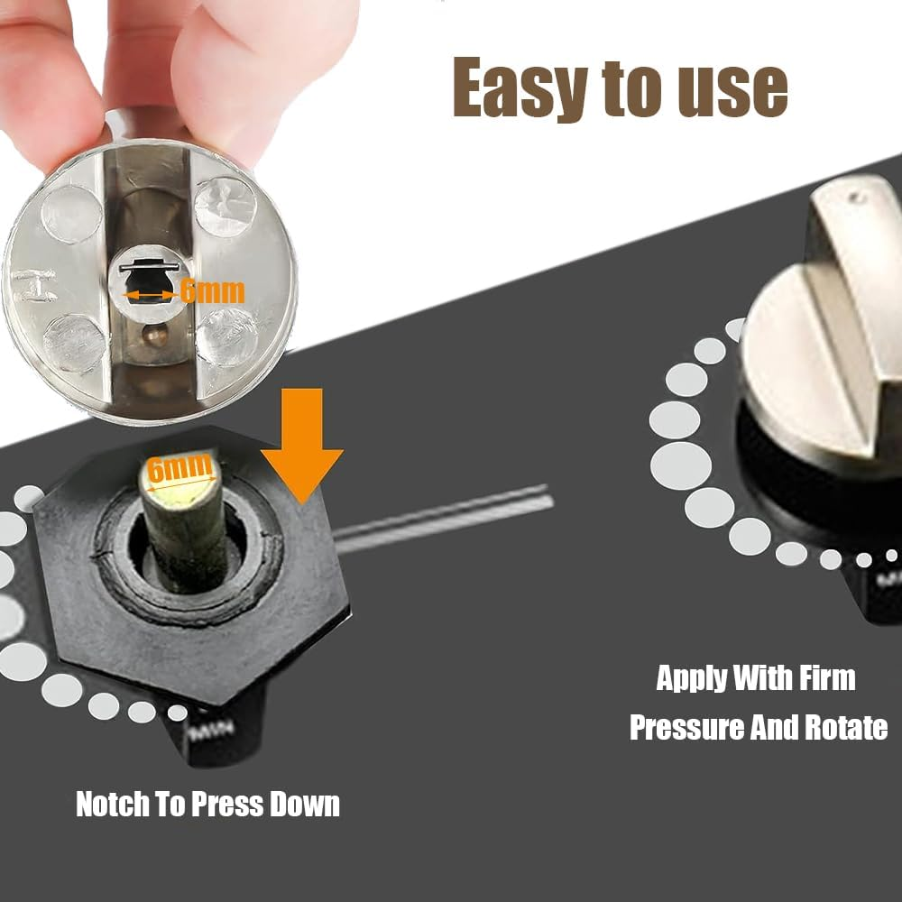 4 Pcs 6MM Silver Gas Hob Knobs - Universal Metal Switch for Kitchen Cooker Stove Oven Cooktop image number 1