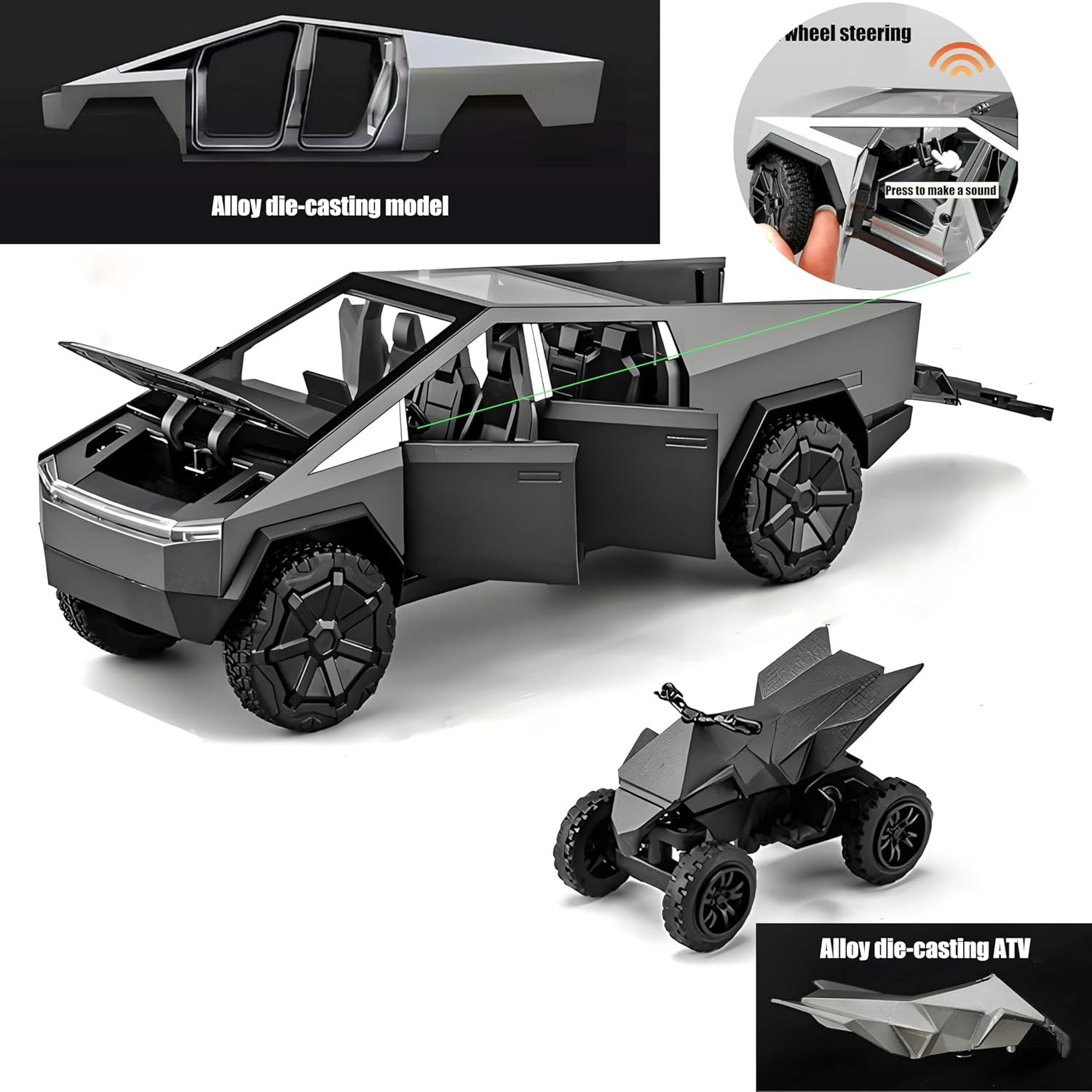 Diecast Metal Cybertruck Pickup Truck Race Car Toy with RV Motorcycle for Men Women Adult Display - Sound and Light Gift Model Y (1/32 Model 02) image number 4