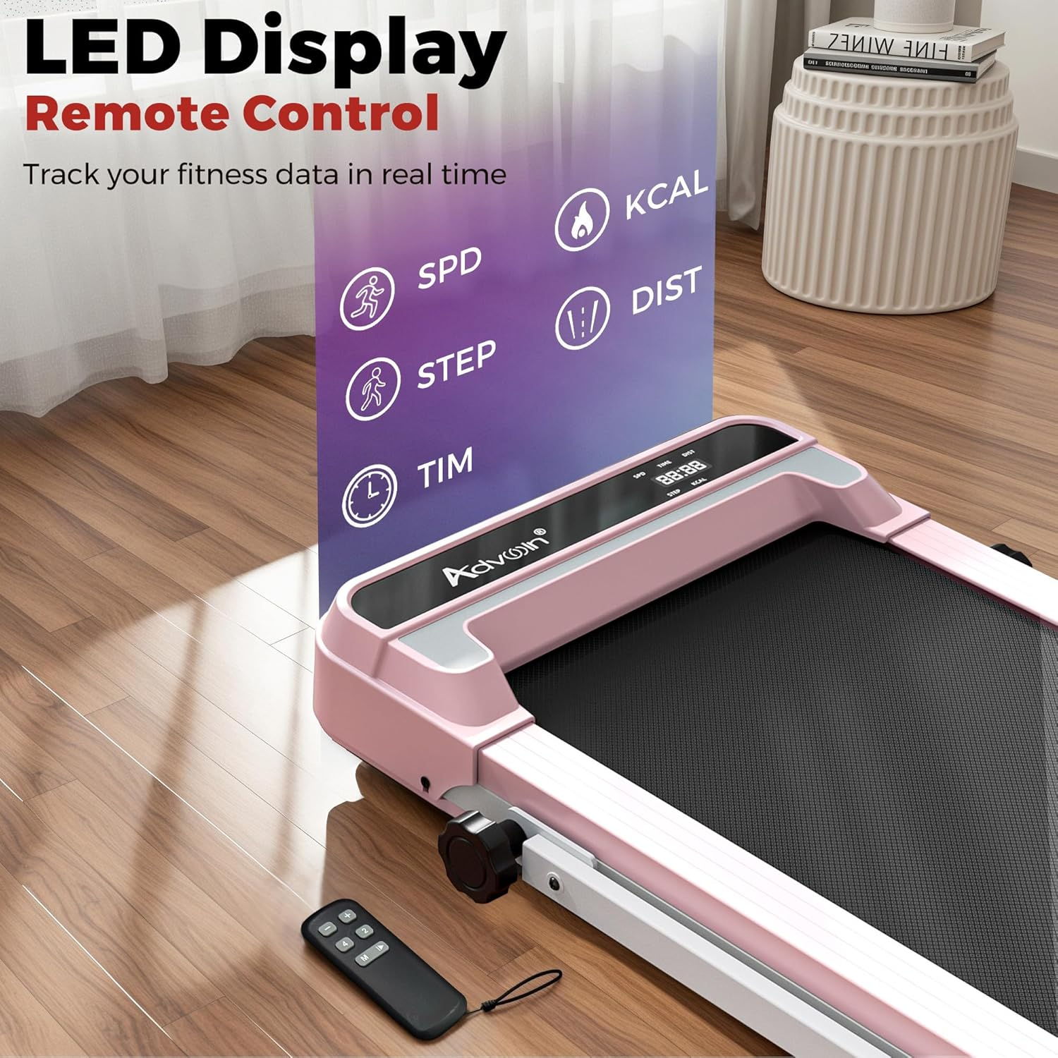 Advwin 3 in 1 Walking Pad Treadmill, under Desk Treadmill for Home, Compact Portable Electric Walking Jogging Machine with Shock Absorption|Non-Slip|Led Display|Quiet Motor|120Kg Capacity - Black image number 2