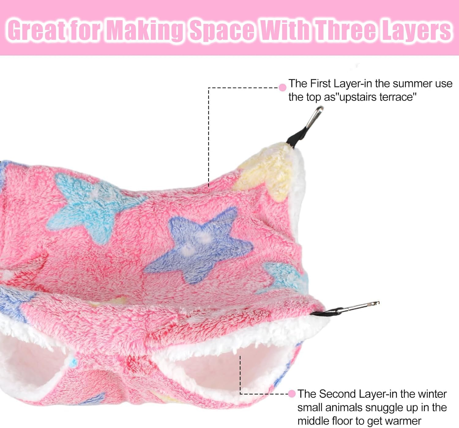 WEZCHUGHAOL 3-Piece 2-Layer Soft Fluffy Pet Cage Hammocks Set for Guinea Pigs, Hamsters & Rats - Double Layer Cozy Small Animal Hanging Bed ﻿ image number 5