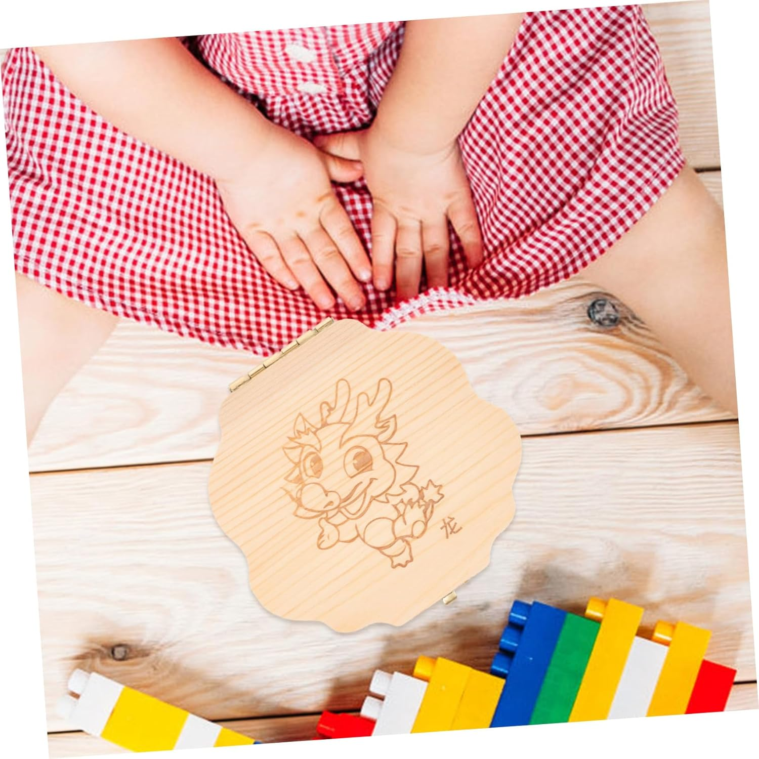 Kisangel Year Old Boy Teeth Keepsake Box Deciduous Teeth Storage Case Wooden Material Chinese Zodiac Dragon Design image number 2