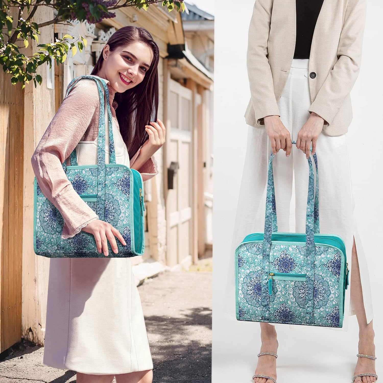 FINPAC Sewing and Craft Supplies Storage Tote, Large Capacity Travel Packing Organizer Bag with Clear Pockets and Handle for Knitting, Crochet, Art, Sewing Accessories - Blooming Hibiscus image number 2