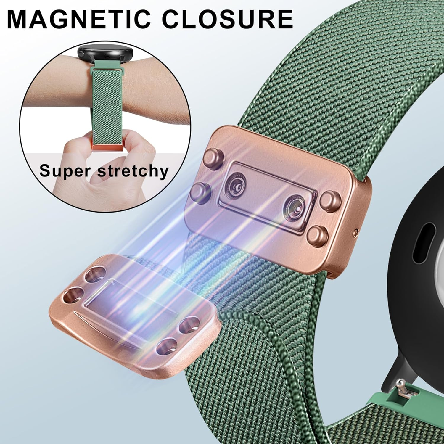 18Mm Nylon Magnetic Watch Band Compatible with Garmin Venu 3S 41Mm/Venu 2S/Vivoactive 4S/Vivomove 3S/Venu 4 41Mm/Forerunner 255S/265S,Loop Magnetic Elastic Replacement Strap for Women Men image number 3