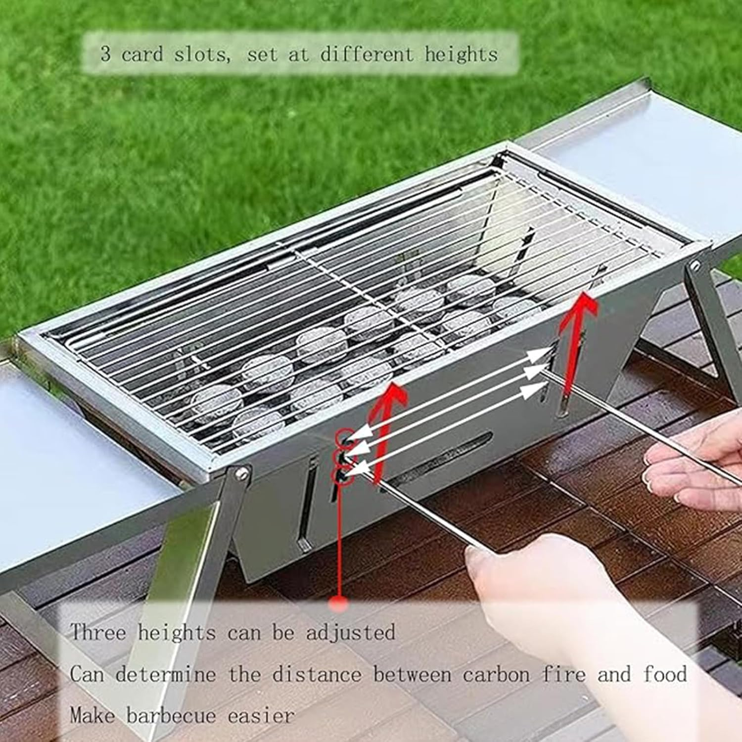 Portable Charcoal Grill with Carry Bag, Stainless Steel Foldable Small Grill for 1-5 People, Tabletop Outdoor BBQ Cooker for Travel，Cooking,Includes Gloves & Carry Bag and Kabob Skewer