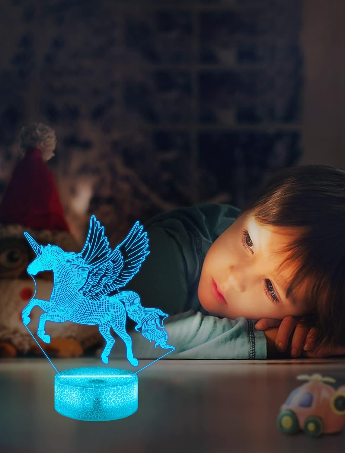 FULLOSUN Unicorn Night Light for Girl, Unicorn Girl Lamp 3D Illusion,16 Colors Changing Remote Control Nightlight, Fairy Room Decor Birthday Xmas Gift to Girl Kid Daughter image number 2