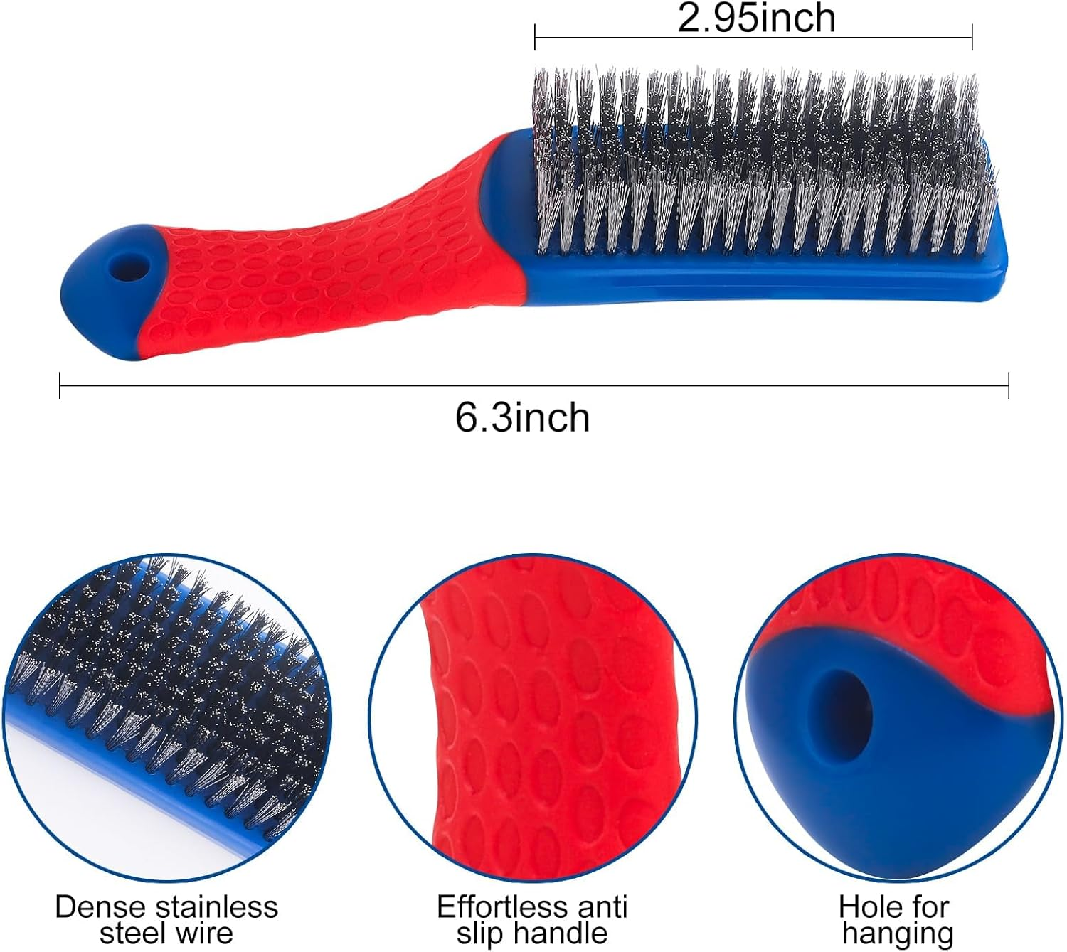 Wire Brushes for Cleaning,Steel Brush Heavy Duty Carbon Steel and Stainless Steel Wire Scratch Brush with Rubber Covered Handle,2 Pcs image number 4