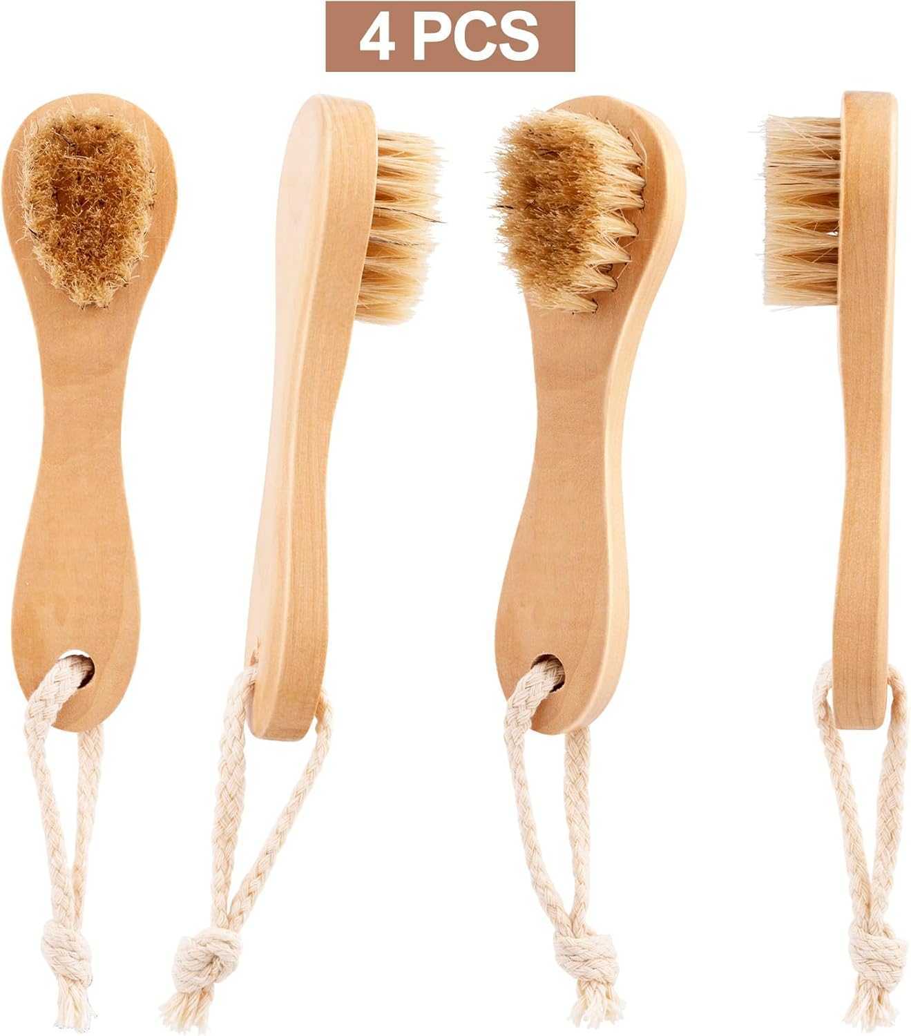 HINZIC 4 Pack Manual Facial Cleansing Brush for Men, Firm Bristle Face Scrubber with Wood Handle, Skin Friendly Waterproof Exfoliator Cleanser for Makeup Residues Removal Deep Cleansing image number 5