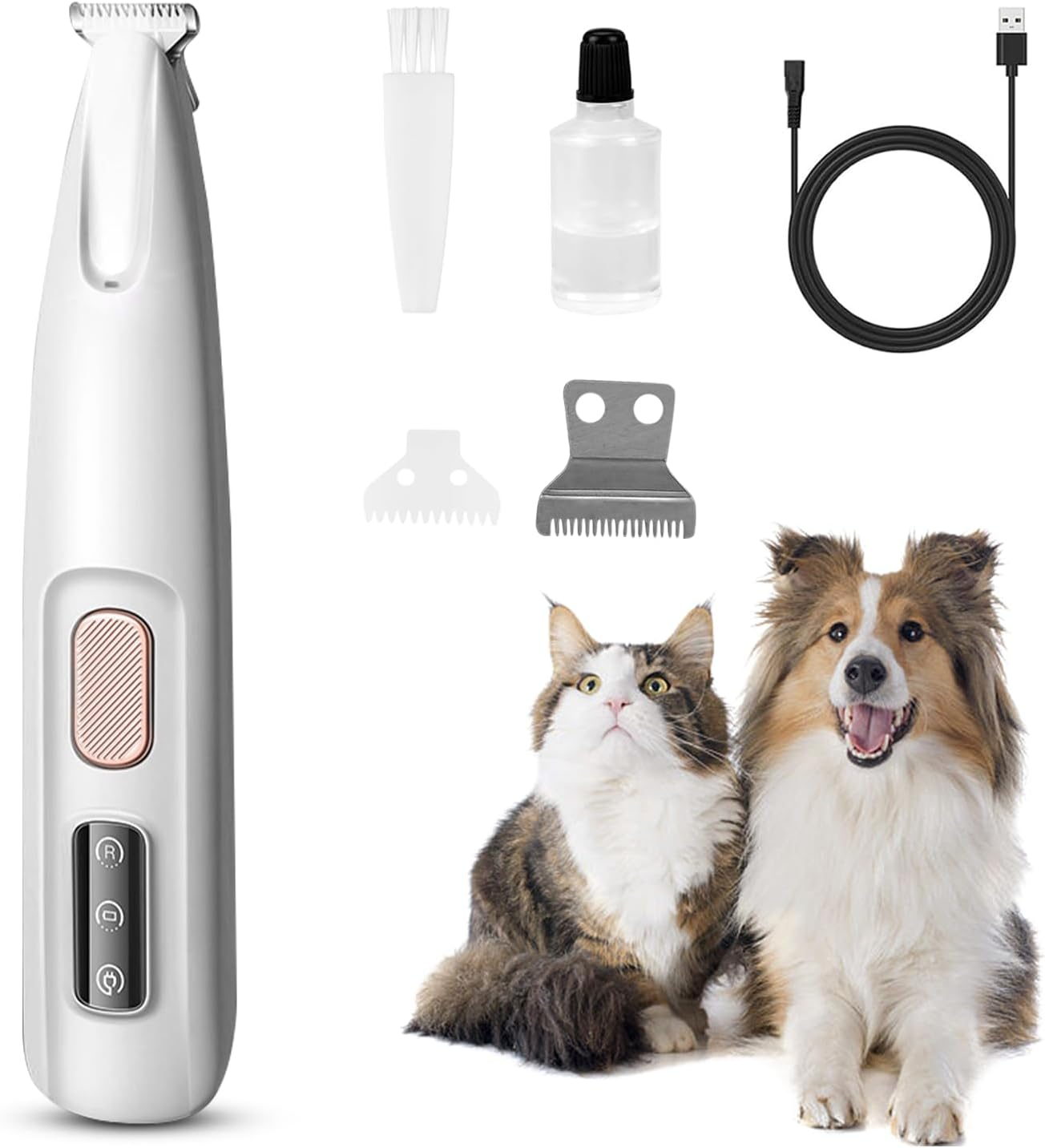 Dog Paw Trimmer, Aieero Low Noise 35Db Dog Clippers with LED Light, 18Mm Widen Replaceable Blade, Rechargeable Electric Grooming Kit for Dogs Cats Trimming Paws Face, Eyes, Ears, Rump