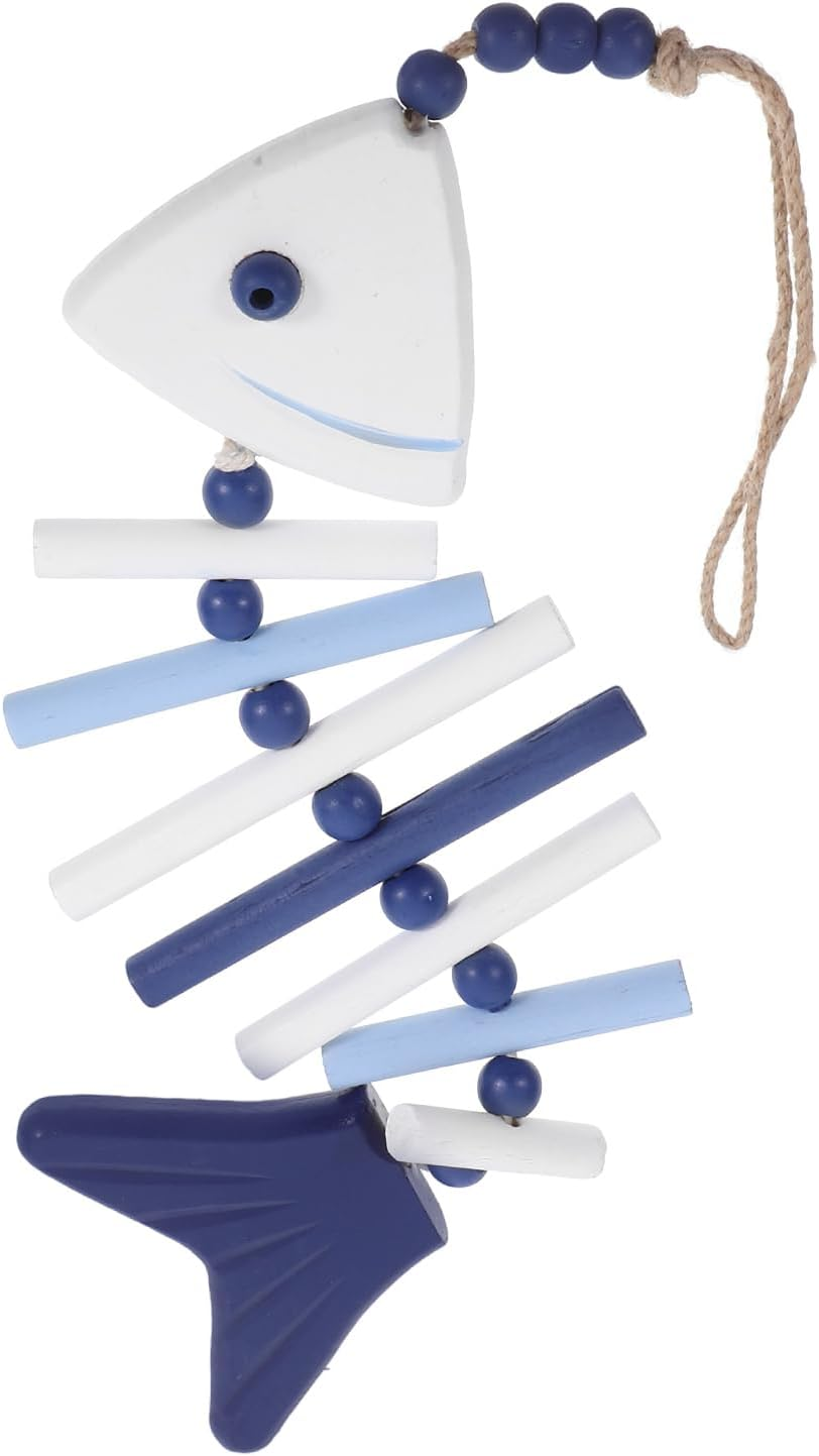 LUOZZY Mediterranean Style Wooden Fish Bone Hanging Decoration Nautical Wall Fish Bone Pendant Wall Hanging Ornament for Home Bar Supply image number 4