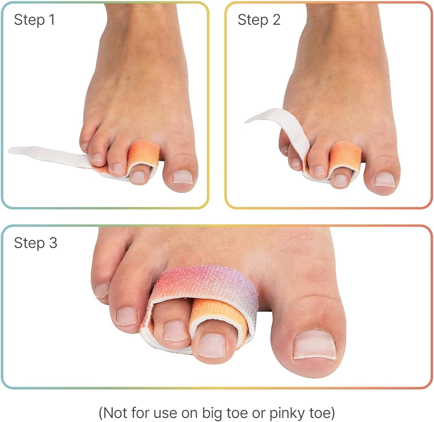 Reusable Fabric Buddy Wraps for Broken Toes, Hammertoe Straightener, 4 Count (Small Ones and Large Ones),Rainbow image number 3