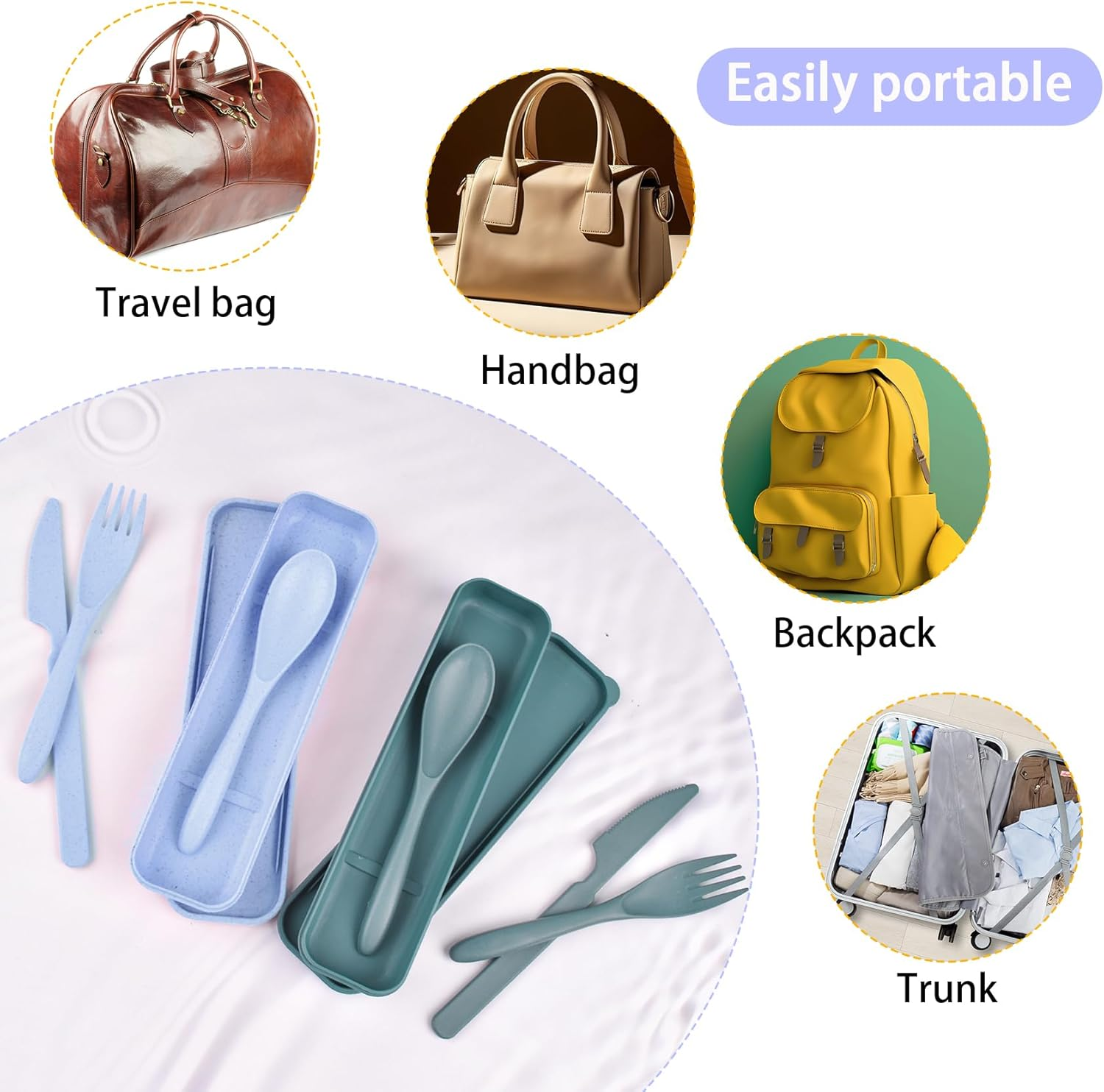 Travel Utensils with Case, Reusable Plastic Cutlery, Travel Cutlery Set, Flatware Set for Travel Work School Picnic Camping or Daily Use (Blue, Green) - 4 Colors image number 3