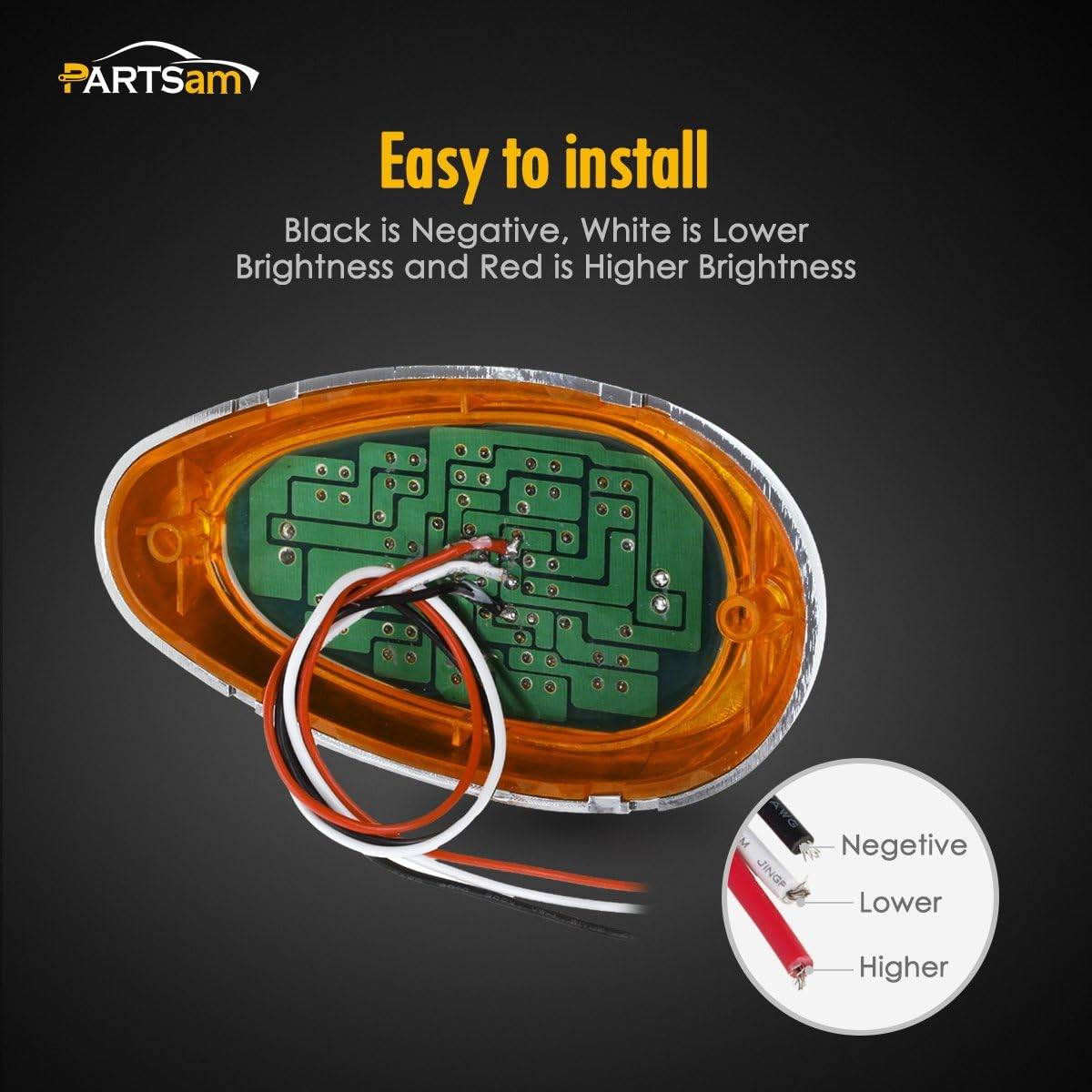 Partsam 2Pcs 6" Amber Sleeper Cab LED Side Marker/Turn Led Light Surface Mount 15 LED Replacement for Freightliner Century/Columbia Amber Oval Side Marker and Turn Signal Sealed Light image number 1