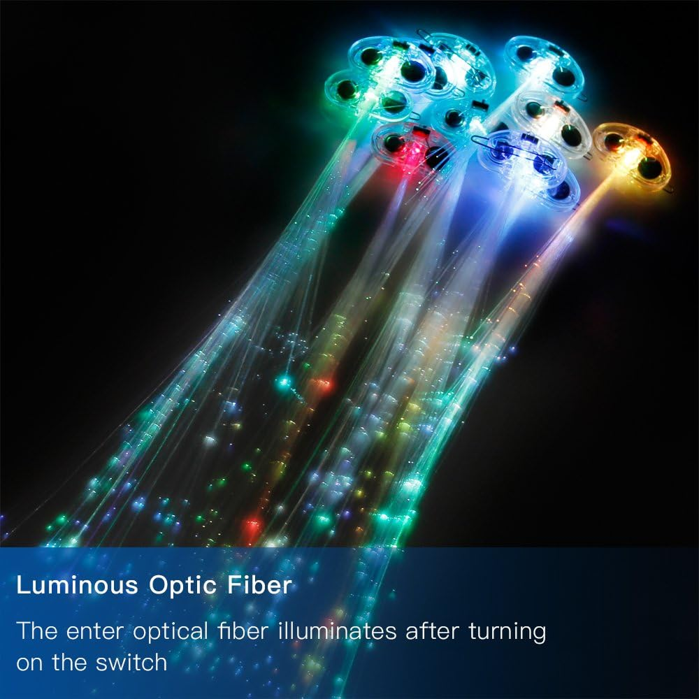 Novelty Place [Party Stars] 14 Inch LED Light-Up Optic Fiber Hair Extension with Barrette Party Light Set - Alternating Multicolors (12 Pack) image number 5