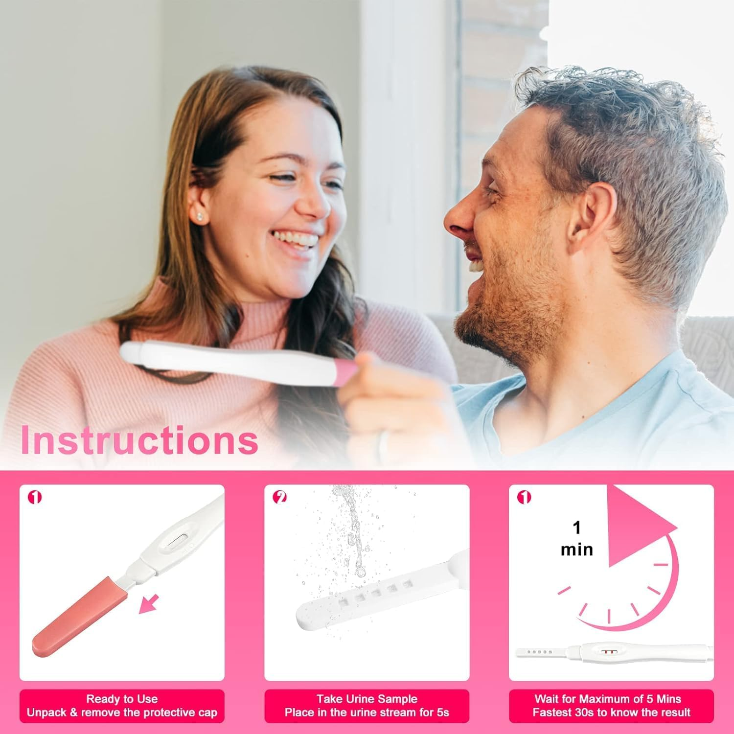 Pregnancy Tests Early Detection Home Test, over 99% Accurate Fast Results, Easy to Use, Detects Low HCG Levels, Box Early Pregnancy Home Detection HCG Pregnancy Tests Kit, 5 PCS