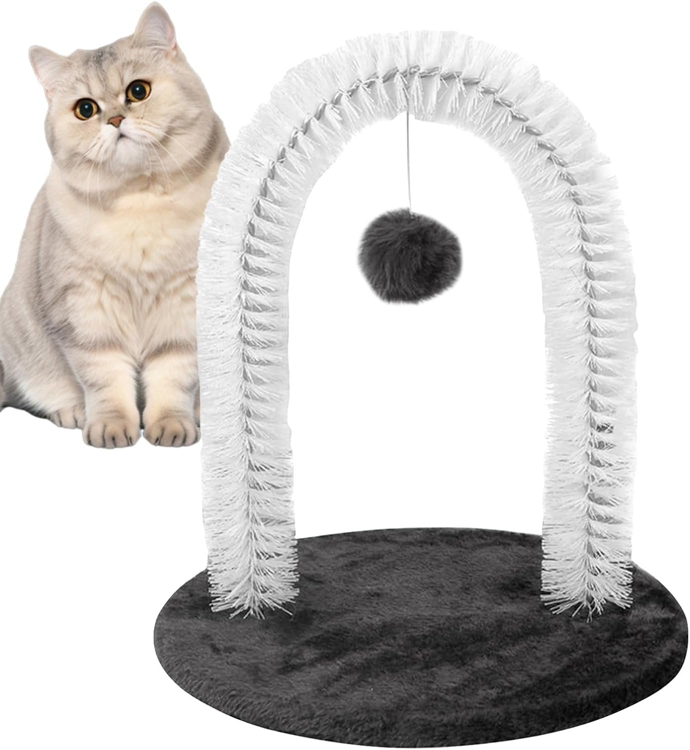 Cat Self Groomer, Cat Massage Brush Grooming Arch, Shedding Tool Hair Remover Brush with Scratching Pad, Non-Slip Massage Toy for Furniture Protection