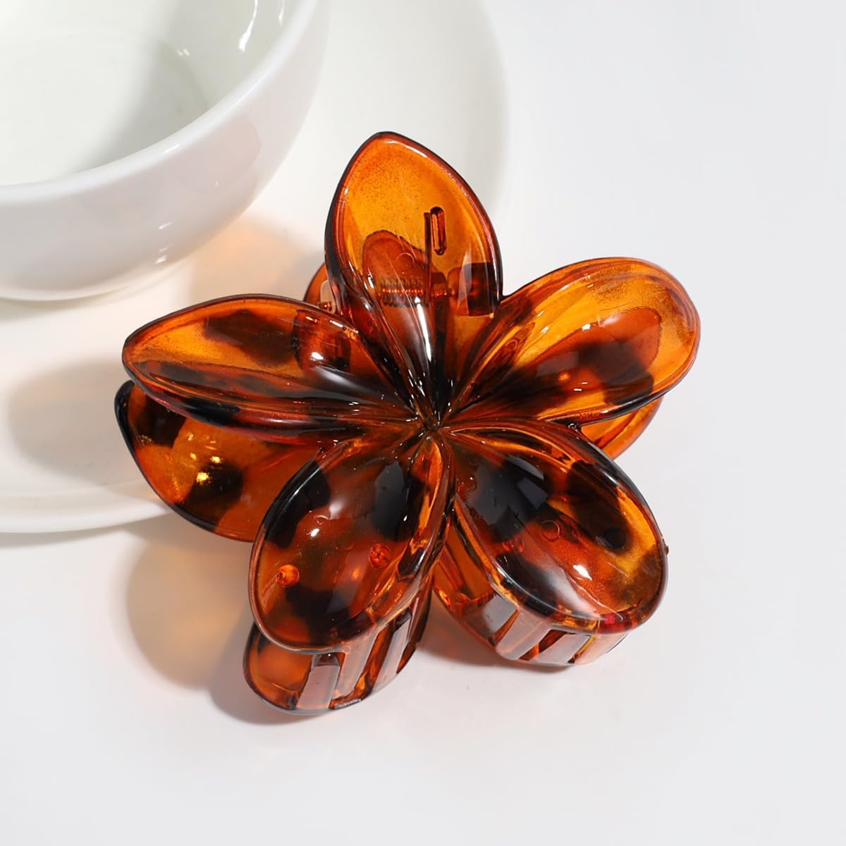 Blausky Pack of 6 Flower Hair Clips, Plumeria Flowers Hair Clips, Flower Hair Clip, Hawaiian Hair Accessories, Colourful Flower Hair Clip, Non-Slip, Cute Acrylic Hair Clips for Women, Leopard Brown image number 2