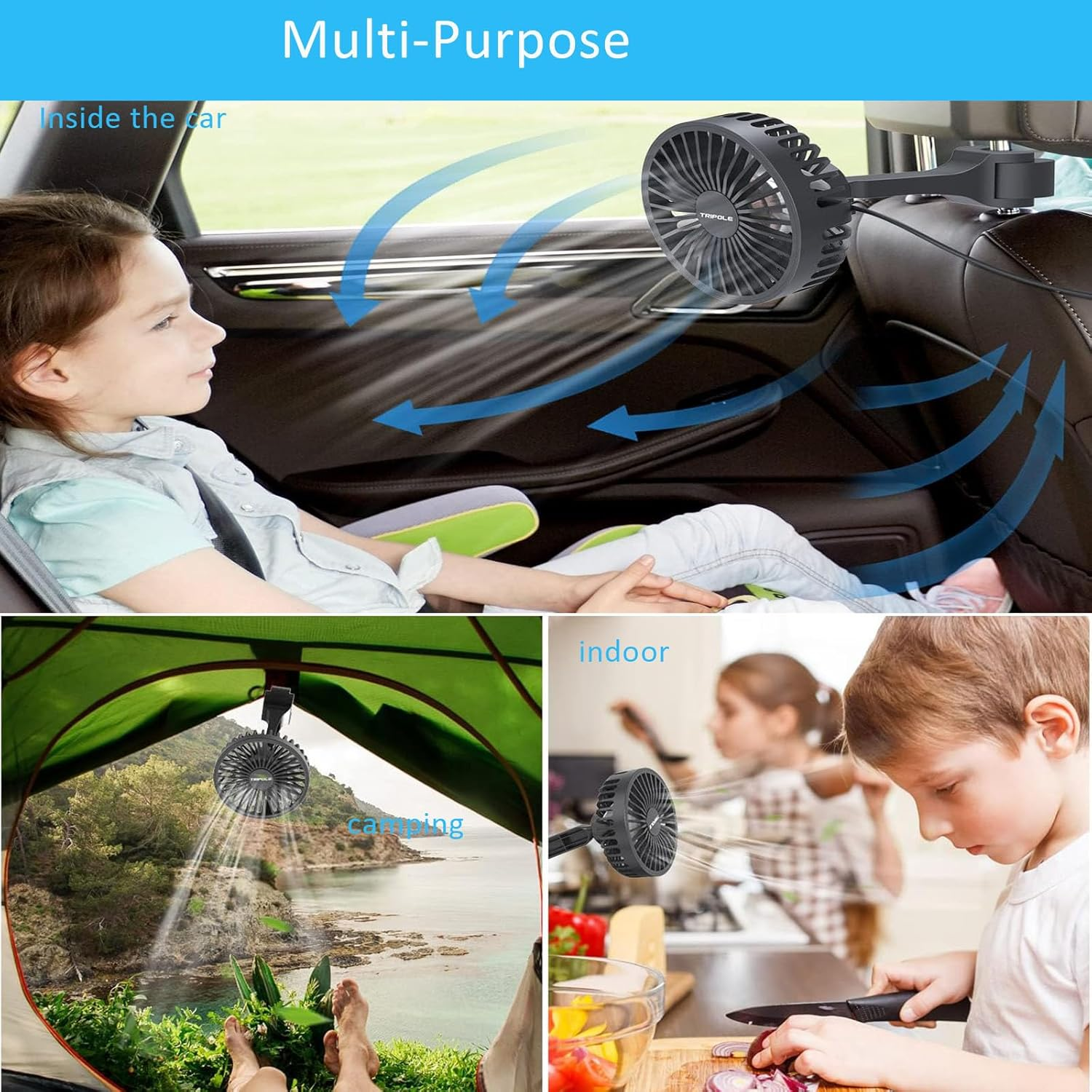 Car Seat Fan, Extremely Silent Baby Car Seat Headrest Fan for Backseat of Car, Small USB Fan Mini Cooling Fan Portable Clip on Baby Crib Kids Dogs image number 3