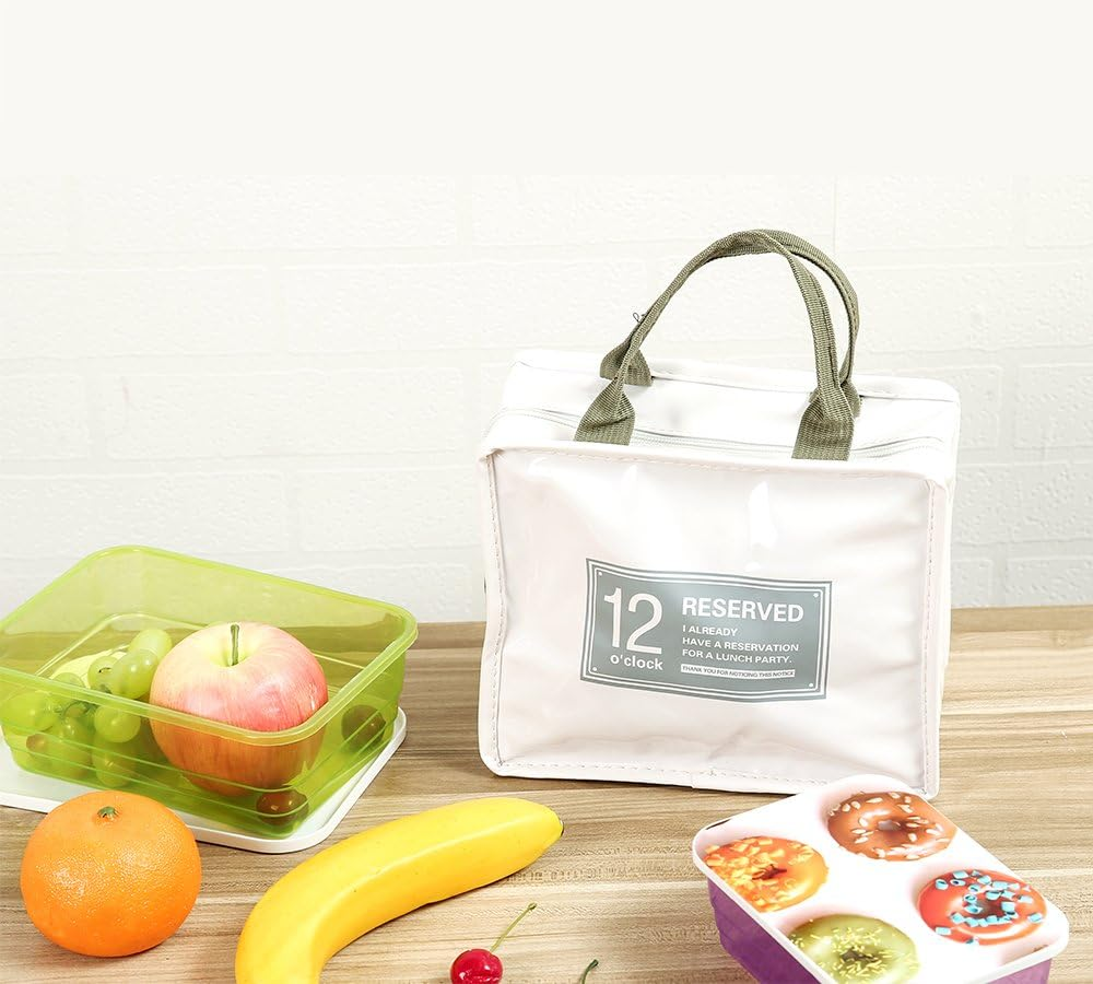Isuperb Waterproof Lunch Bag Insulated Thermal Cooler Tote Zipper Organizer Storage Bag for Adults,Men Women Work Picnic (White) - White image number 3