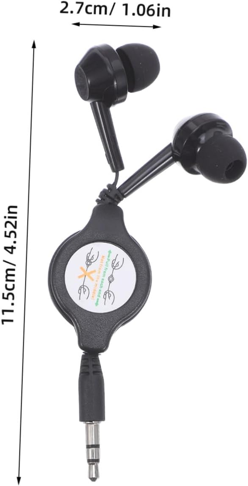 TOBBOMEY 2Pcs Retractable In-Ear Earbuds Wired Earphones with Twin-Pull Cable Stable Fit and Portable Design for Travel Gym Office Home Black Headphones image number 5