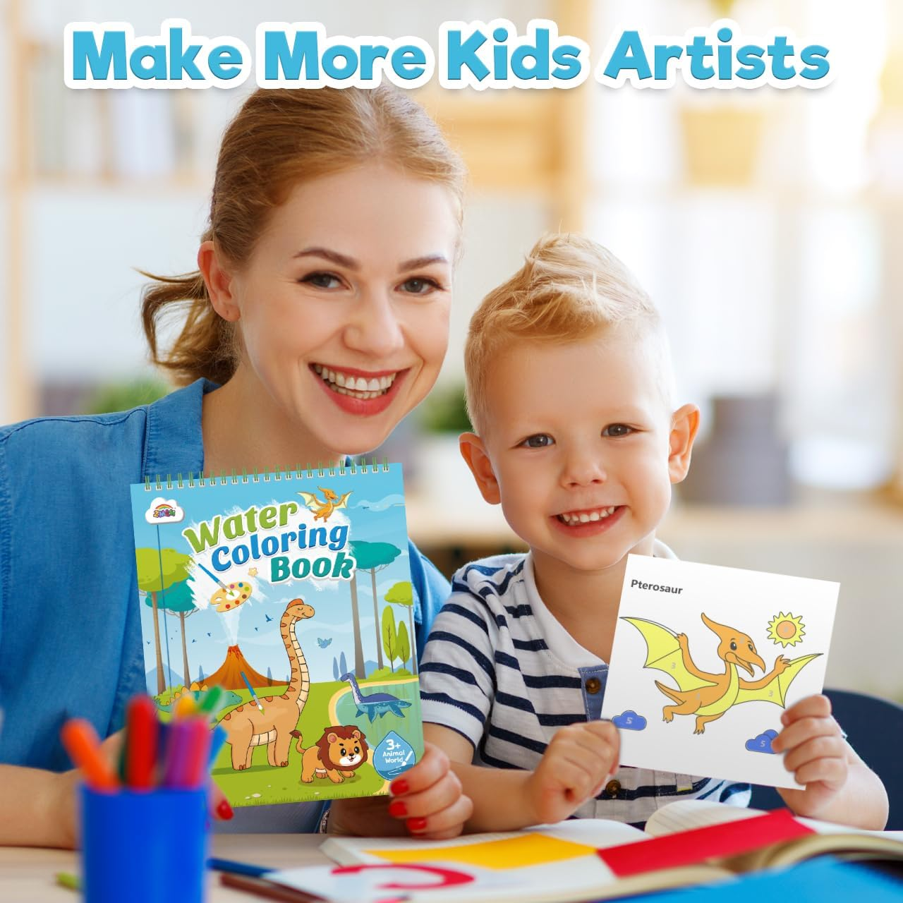 ZMLM Paint with Water Coloring Books for Toddlers - Mess Free Painting Activity for Kids - Arts & Crafts Gift Toy for Boy Girl Ages 4 5 6 7 8 - Birthday Christmas Easter Stocking Stuffers, Dinosaurs