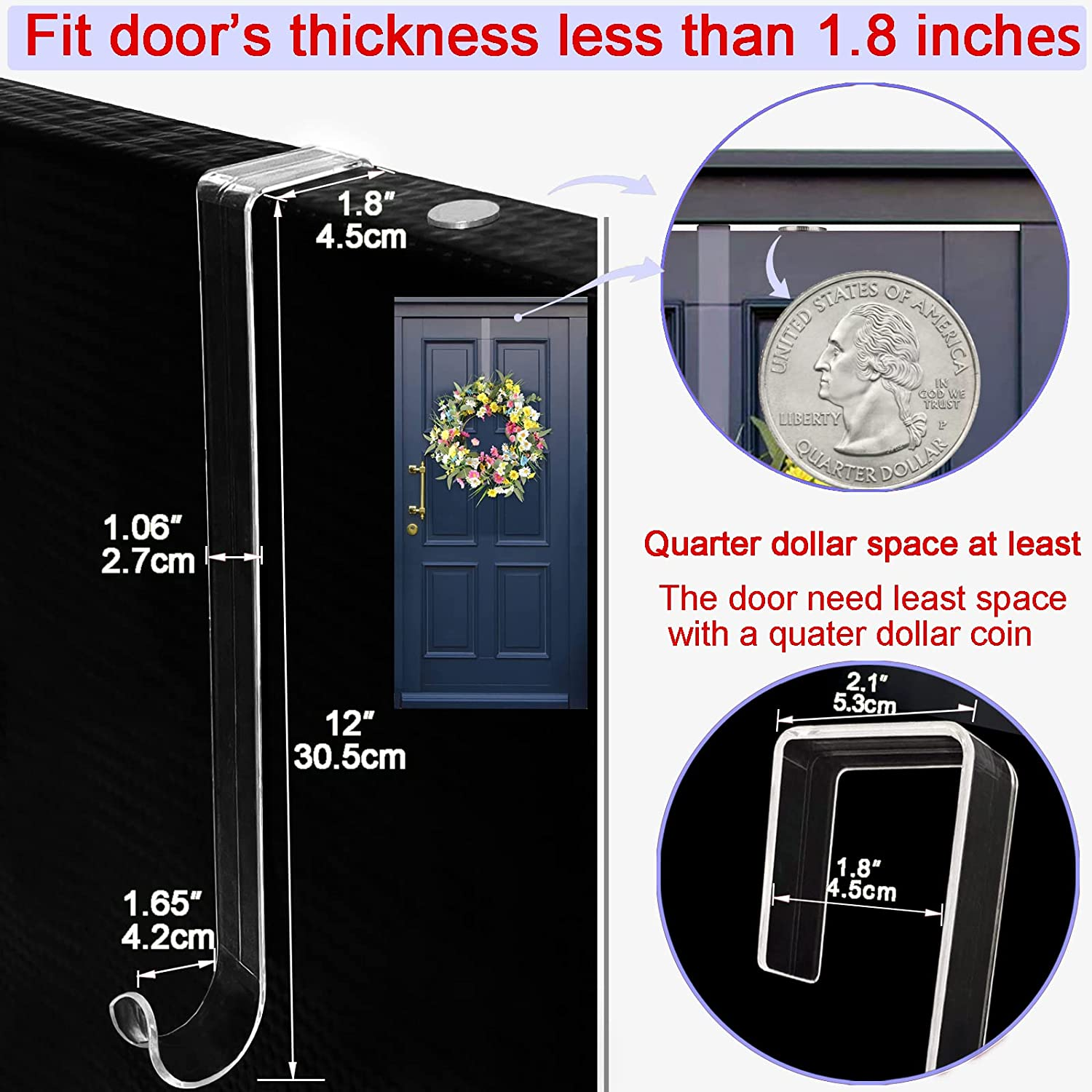 Biorshar Wreath Hanger,12~'' Clear Hooks for Front Door,2 Pack over the Door Easter Christmas Decoration Hangers Fall Halloween Wreaths Holder,Non Scratch D&eacute;cor Welcome Sign image number 1