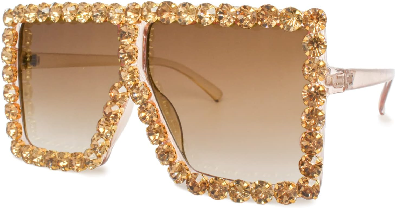 Ailov Oversized Trendy Crystal Sunglasses for Men Women Elton Party Favors Rhinestone Rectangle Glasses