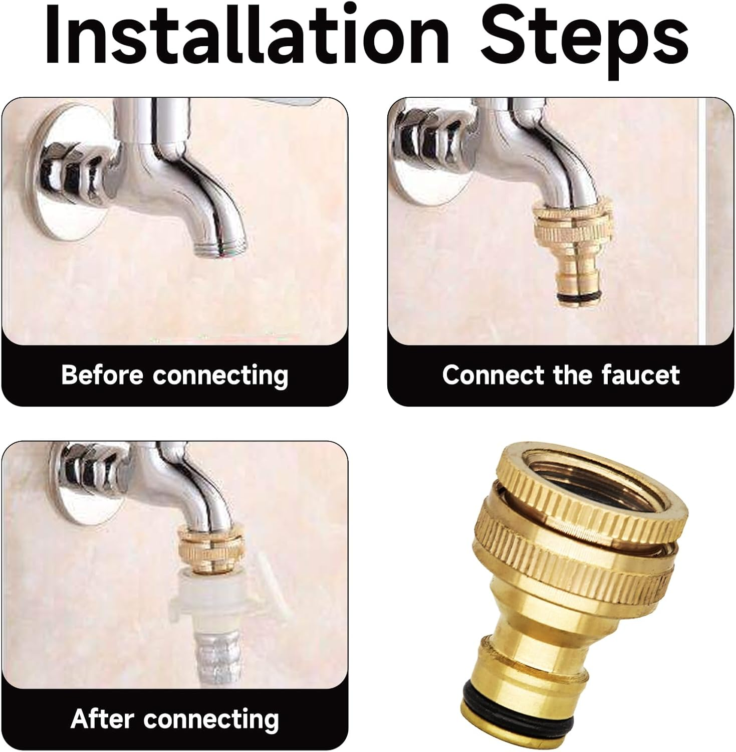 2 Pcs Brass Tap Hose Connector,Garden Hose Pipe Connector Metal,Outside Tap Hose Adapter Attachments,3/4 & 1/2 Inch 2-In-1 Threaded Connectors,For Kitchen Faucet Outdoor Gardena Tool Hosepipe Fittings image number 4