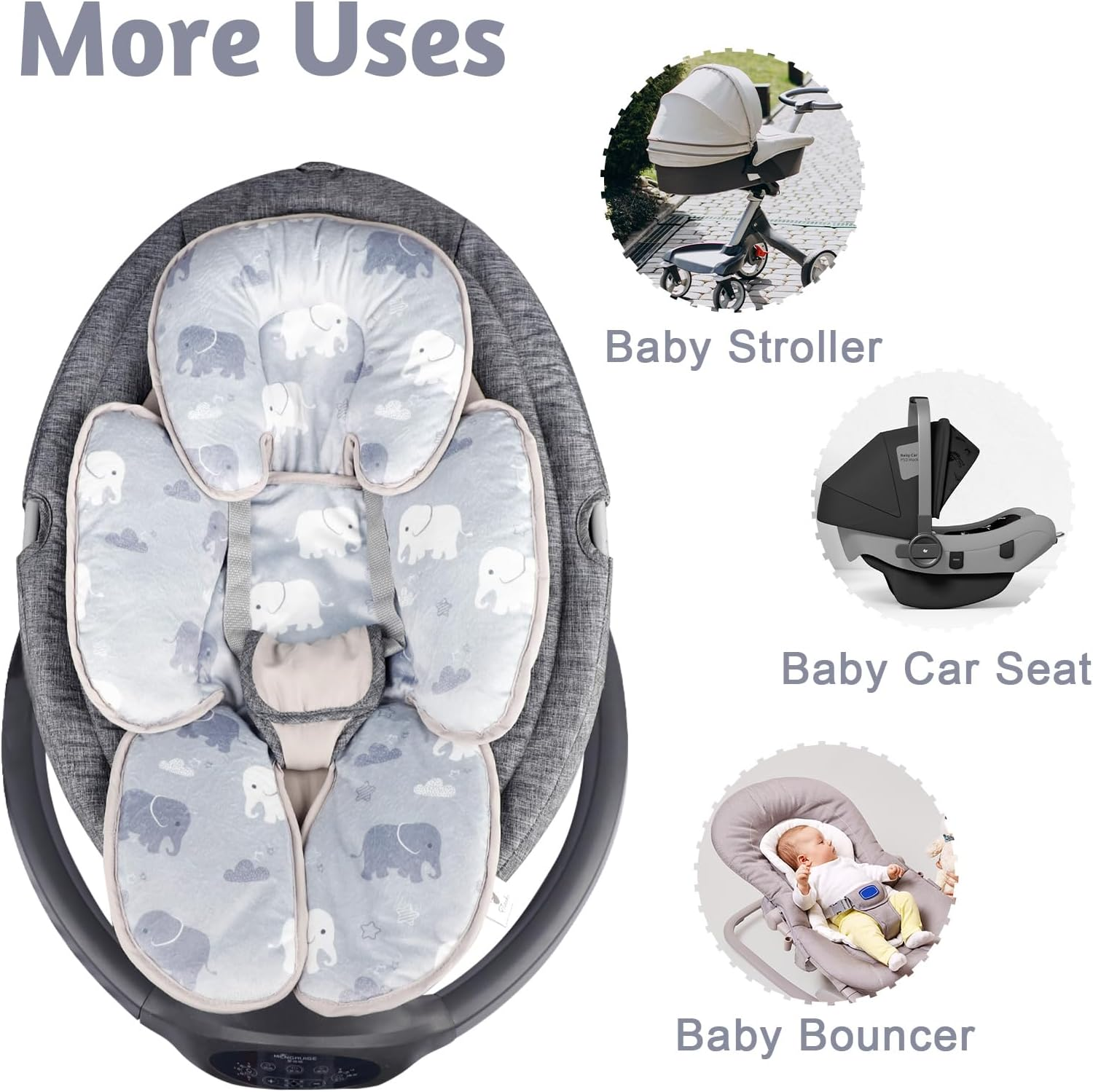 TANOFAR Infant Car Seat Head Support, Soft Baby Carseat Head & Body Support, Elephant Baby Car Seat Insert Cushion for Newborn Boys image number 5