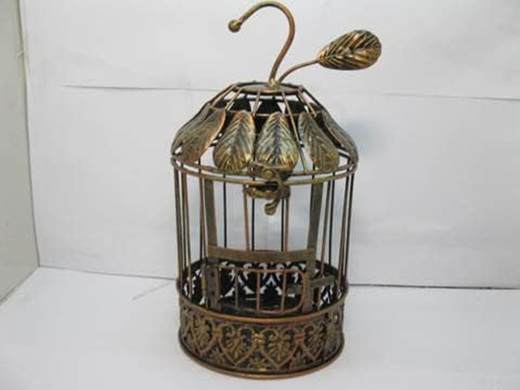 1X Copper Plated Hanging Bird Cage & Stand Wedding Favor image number 2