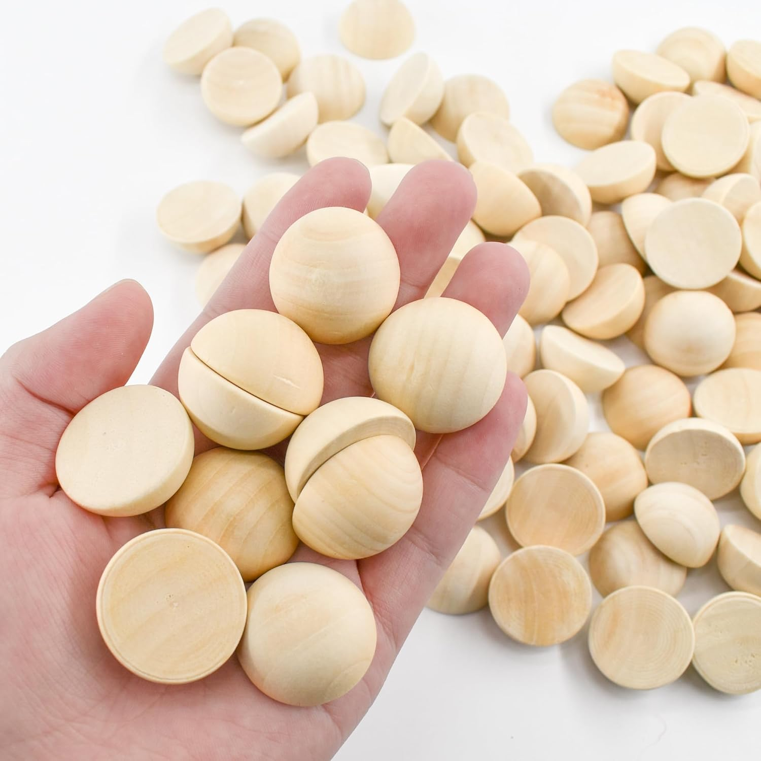 Enkrio 100PCS Half Wood Balls 1.2Inch Split Wood Balls Unfinished Natural Half Beads for DIY Crafts Gnome Noses Home Decor (30Mm) image number 3