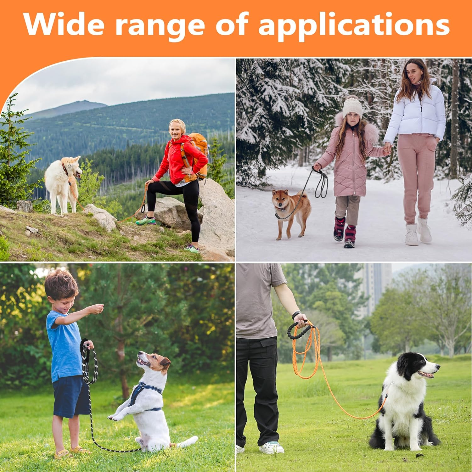 Dog Leash 15M(50Ft), Heavy Duty Reflective Recall Training Leads, Rope Dog Leads for Large Medium Small Dog, Long Leash for Dog Training, Walking, Playing, Black image number 5