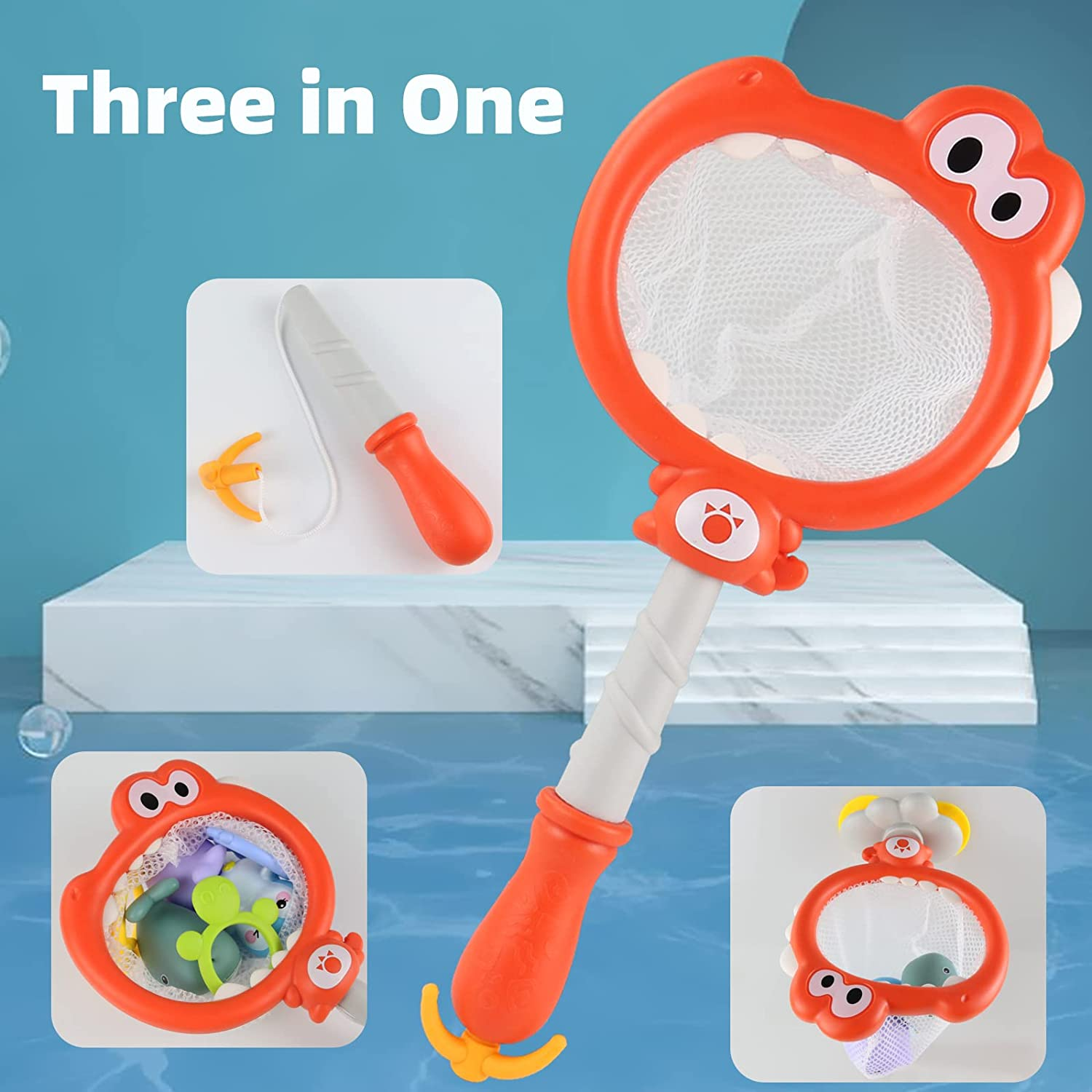 Bath Toys, Learning Baby Bathtub Toys,Stem Cute 3 in 1 Dinosaur Fishing Bath Toys with Funny Crab Toy, Fish Toy,Educational Gifts for Kids Toddlers Boys Girls 3 4 5 6 Years Old（Red） image number 6