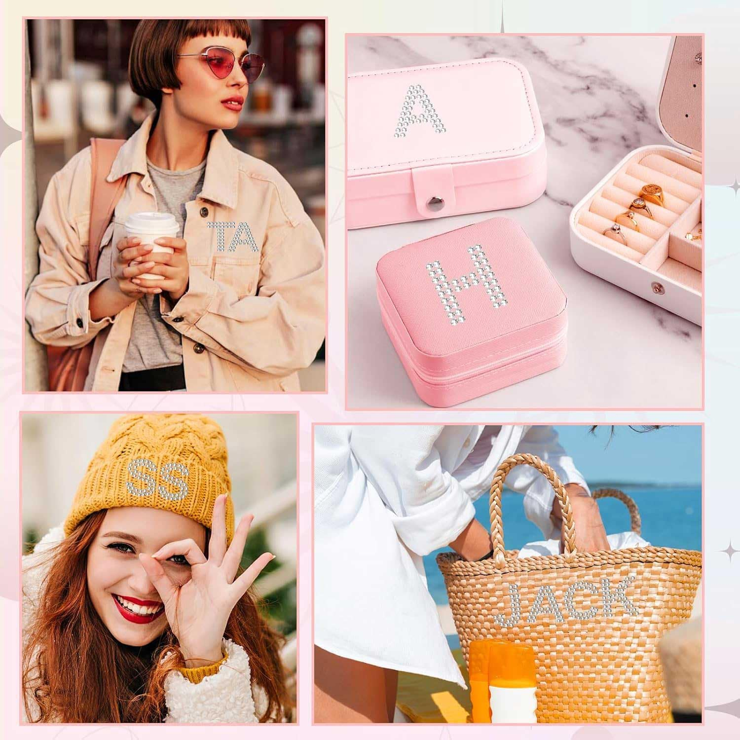 204 Pieces Rhinestone Letters Stickers, 6 Sheets Glitter Self Adhesive Diamond Alphabet Stickers Silver Bling Crystal Letter Stickers Gemstone Border Stickers for DIY Craft Decors (Golden) image number 1