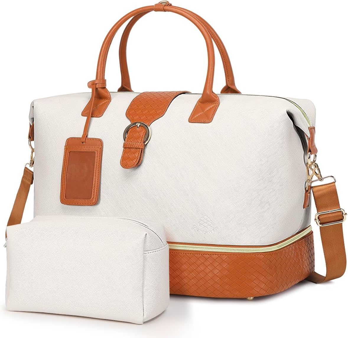 Travel Weekender Bags for Women, PU Leather Overnight Tote Duffle Bag with Shoe Compartment & Toiletry Bags