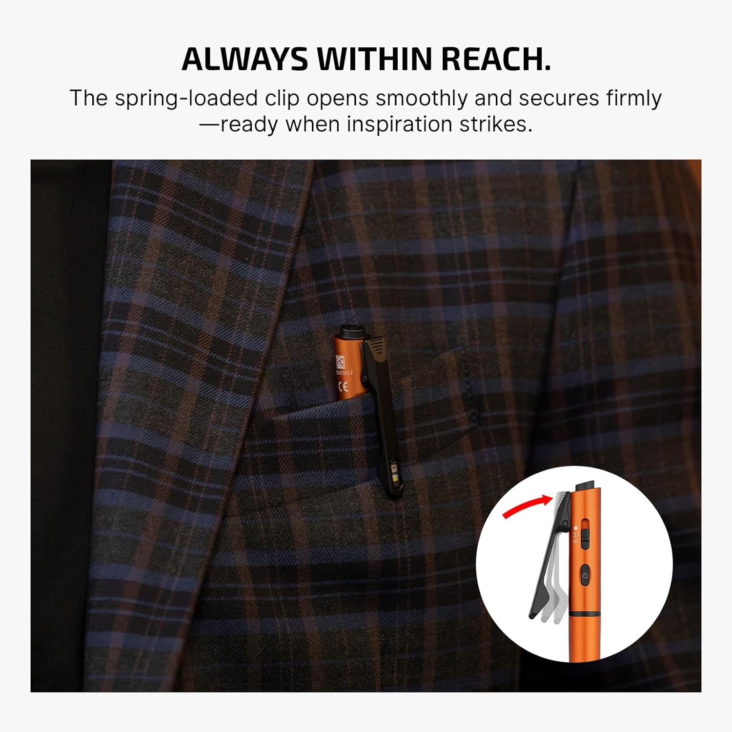 OLIGHT O'Pen 3 EDC Pen Light 120 Lumens with Green Beam, Red Light & White Light LED Pen Clip Light - Rechargeable Clip Torch for Writing, Offices, Outdoors, Gift & Collection (Orange) - Black image number 7