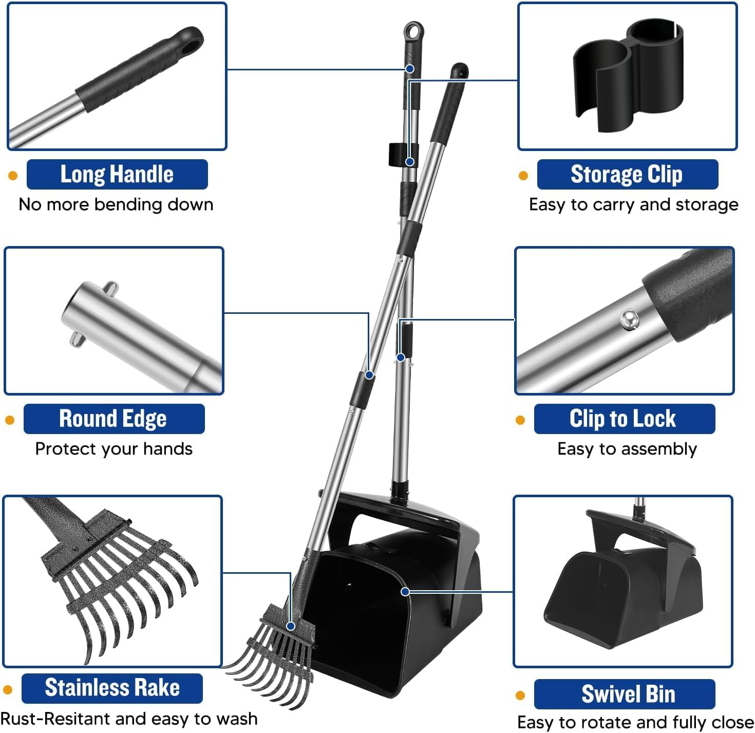 Pooper Scooper Swivel Bin &Rake for Medium&Large Dogs,101Cm Long Handle Adjustable Dog Pooper Scooper with 20 Waste Bags,Portable Poop Scooper for Pet Waste,Dog Poop Picker for Dogs for Garden,Yard image number 5