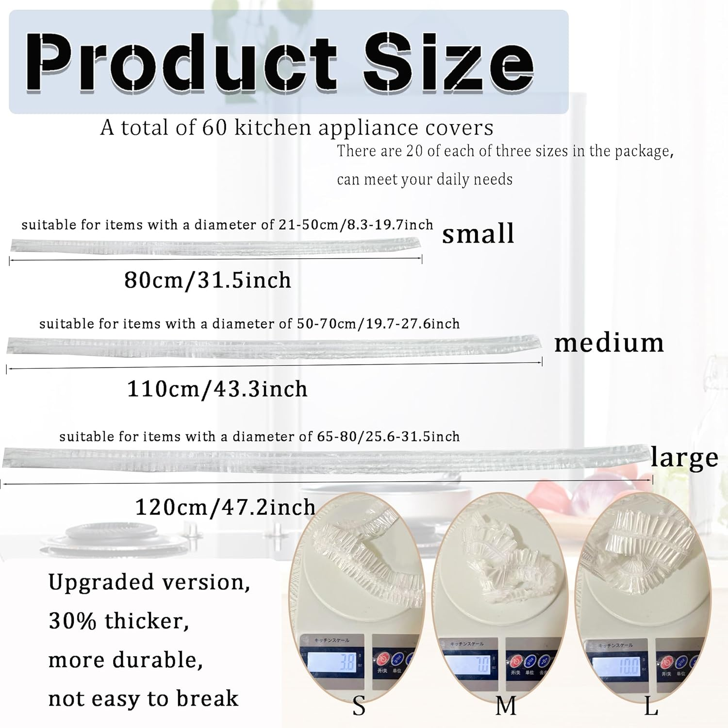 60PCS Clear Kitchen Appliance Covers - Dust Cover Thickened Disposable Blender Covers with Elastic for Small Appliance, Oven, Pressure Cooker, Toaster, Air Fryer, Instant Pot(S, M, L) image number 3