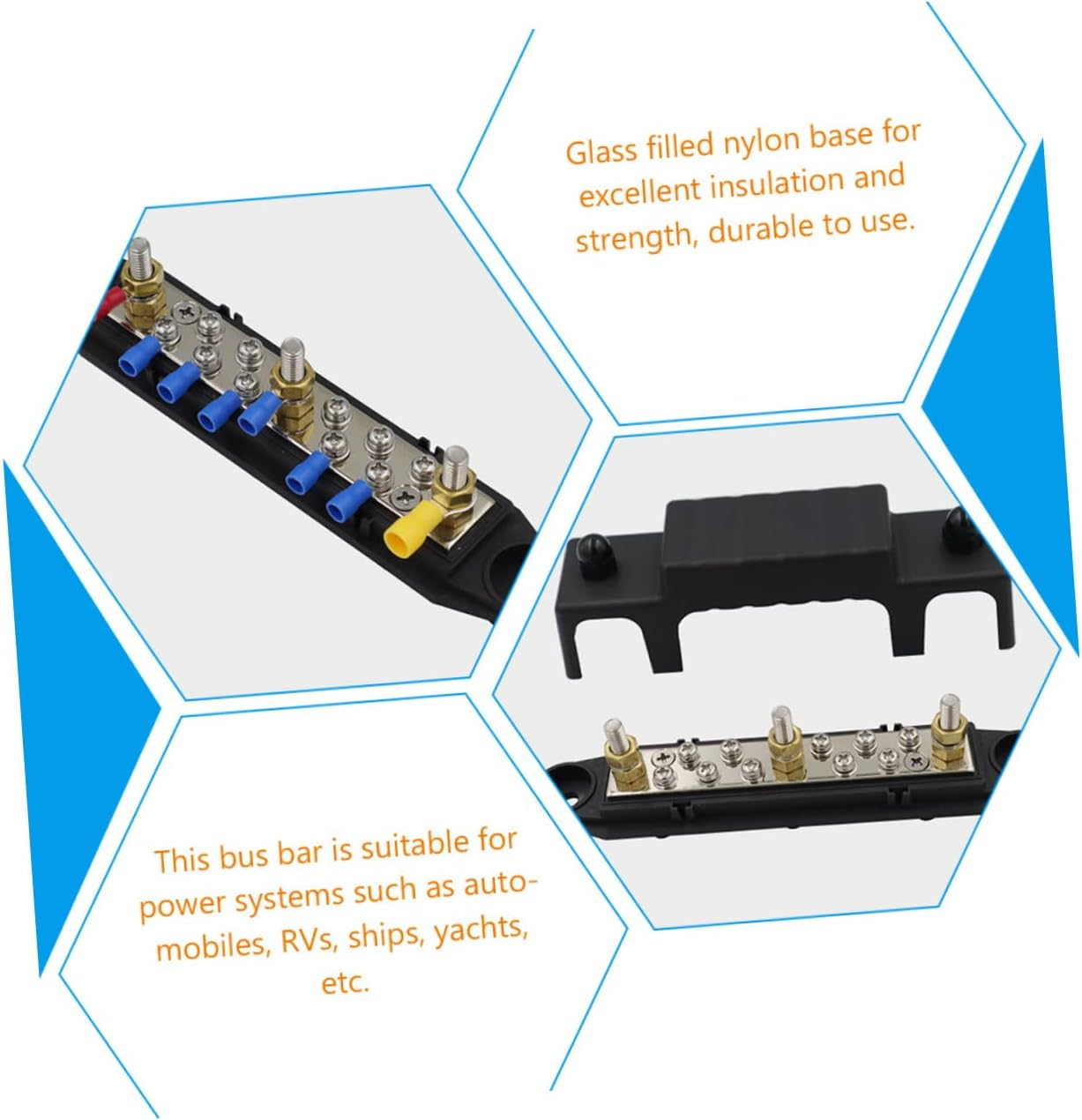 KONTONTY 1 Set Terminal Bus Bar Power Distribution Block with Terminal Studs Insulated Junction Box for Automotive Rv Boat and Solar Din Rail Compatible