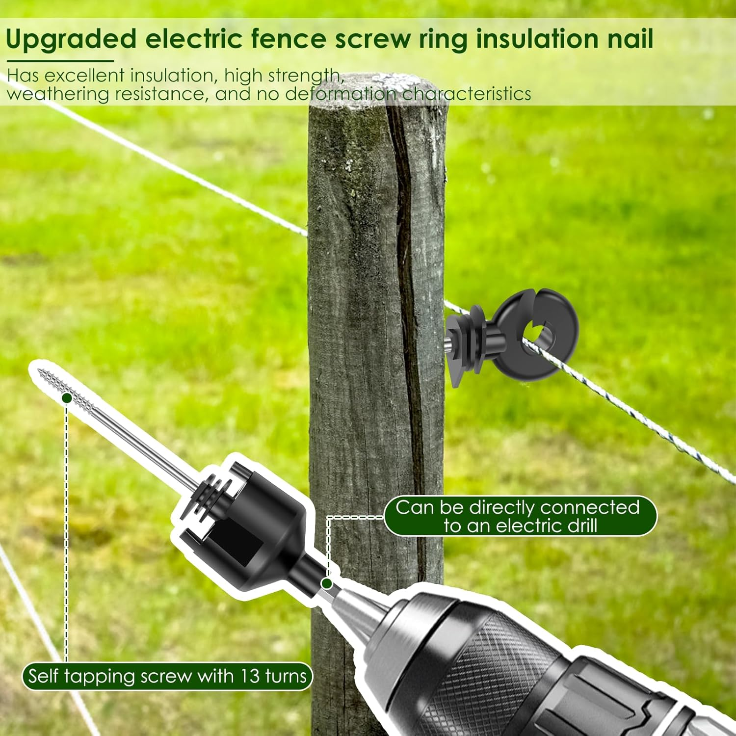 51Pcs Electric Fence Wire Insulator, Black Steel Insulator Stand off Screw for Wooden Post, Agricultural Fencing Accessories for Tape Rope Electric Wire Animal Agricultural Garden image number 2