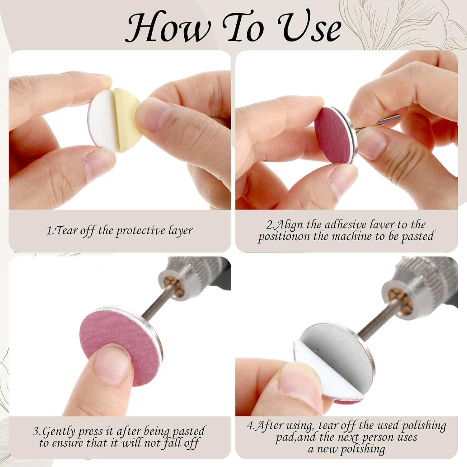 60-Piece Sanding Disc, Pedicure Set, 80/180/240 Grit Replacement Sandpaper Foot, 25 Mm Nail Sanding Discs with Metal Nail Drills, for Electric Foot Files/Callus Remover or Polishing Work image number 4