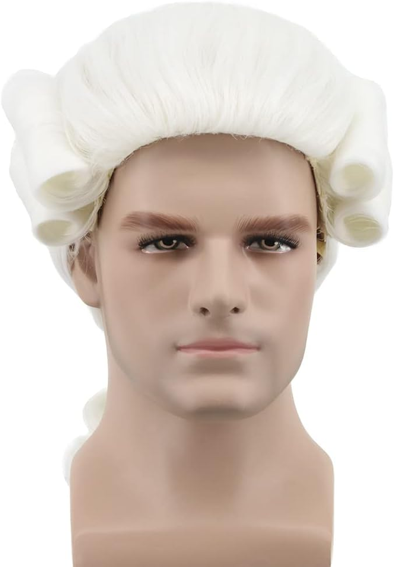 Yuehong Long Mens George Washington Cosplay Curly Gentleman Lawyer Wig 2# image number 6