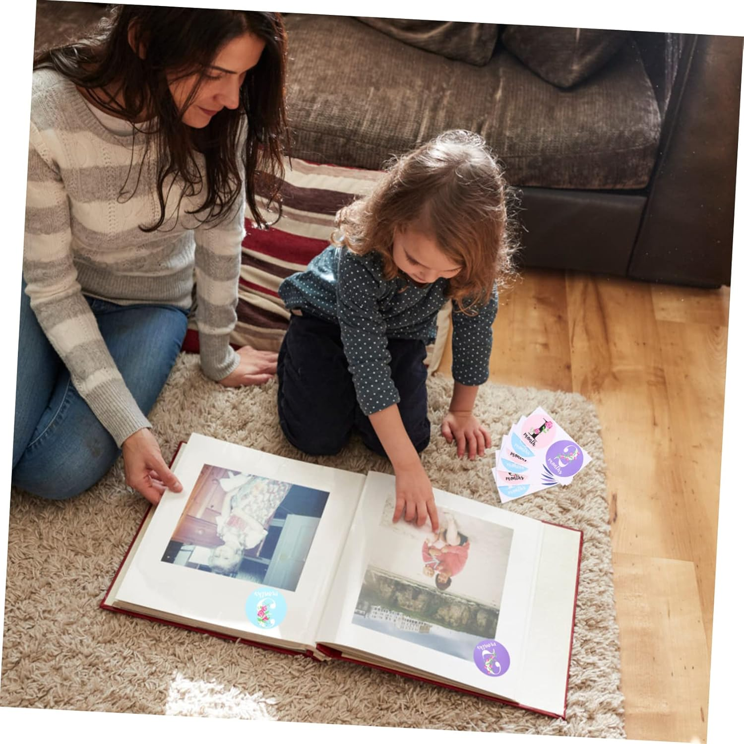 Shower 24Pcs Flower Month Stickers Baby Toys Newborn Baby Scrapbook Sticker Self Adhesive Label Stickers Baby Milestone Sticker Doll Girls Old Paper Card Pregnant Woman Party image number 1