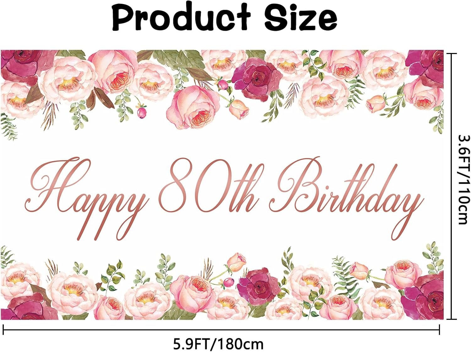 Vlipoeasn Elegant White Happy 80Th Birthday Decorations for Women Rose Gold Flower Peony Photography Backdrop for 80Th Birthday Party Surprise for Mother Cheers to 80 Years Old Birthday Party Supplies image number 5