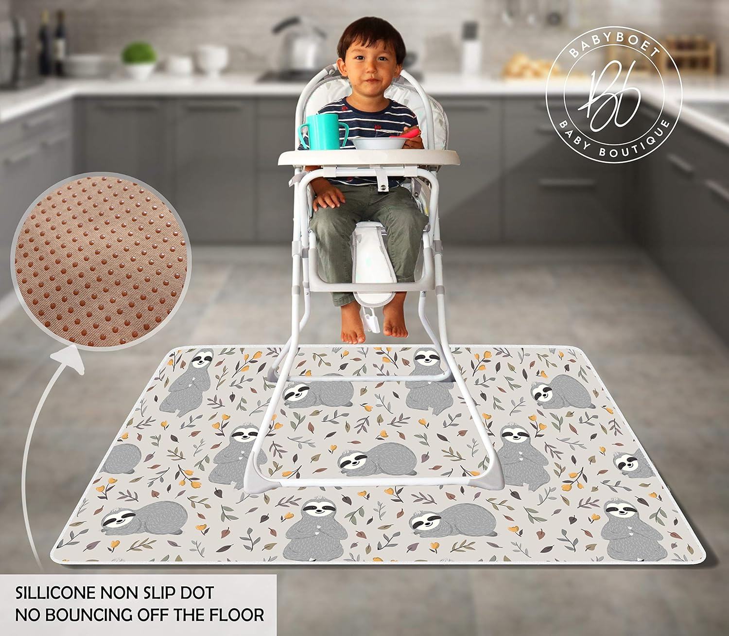 BABYBOET Splat Mat for Baby &ndash; under High Chair Floor Mat Protects Wood, Vinyl and Carpet from Spills &ndash; Waterproof 4 Layer Baby Mat with Anti-Skid Backing Deters Bunching and Sliding (51&rdquo; X 51&rdquo;) - Animals World Map image number 2