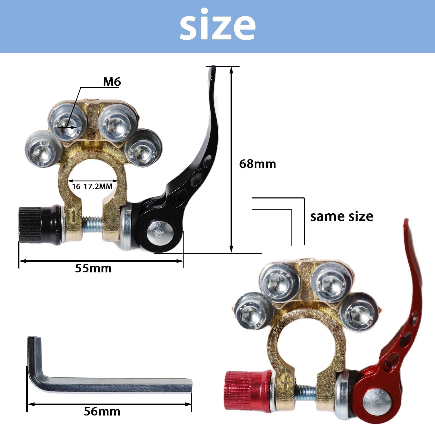 Car Battery Terminal Connectors Quick Release Clamp 4 Way Positive Negative anti Corrosion Washer Hex Wrench for SAE/JIS Type a Posts image number 3