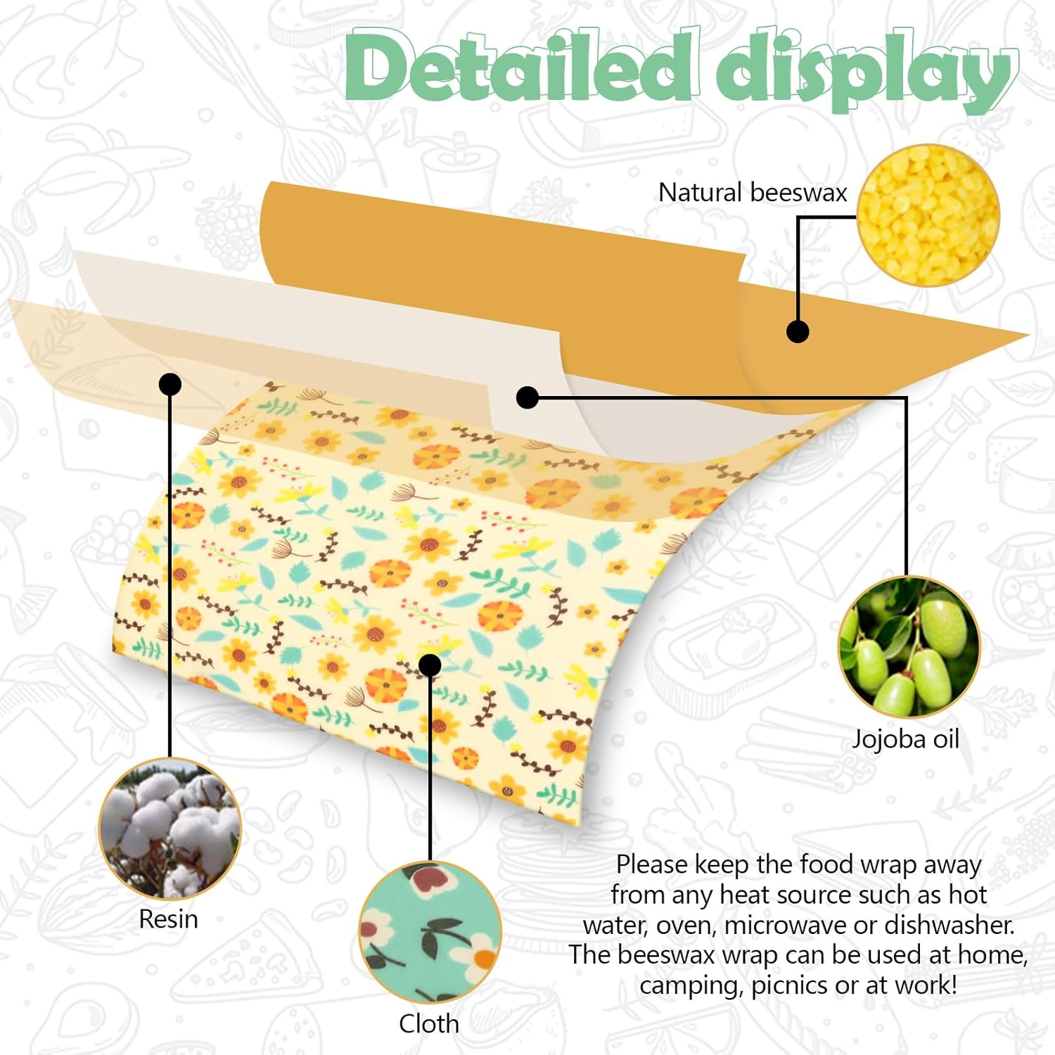 Sekonow Beeswax Wraps for Food, Large 39.4&rsquo;&rsquo; X 13&rsquo;&rsquo; Beeswax Wrap Roll, Reusable Beeswax Paper Food Wrap for Bread Sandwich Wrapper Bowl Covers, Sunflower - Sunflower image number 5