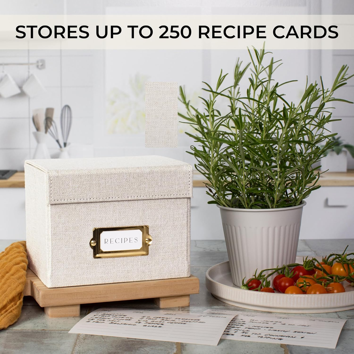 ZICOTO Beautiful Linen Recipe Box - Fits 4X6 Inch Recipe Cards to Easily Organize up to 250 Recipes - a Sturdy Card Holder and Great Gift That Perfectly Fits into Any Kitchen - Cards Not Incl. image number 6